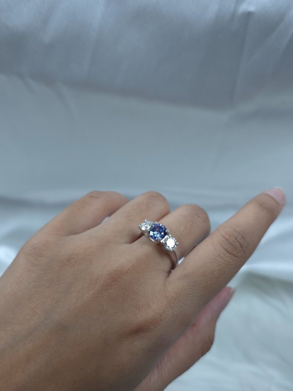 Simulated Tanzanite & 1Ct Lab Grown Diamond Round ring .925 Sterling Silver